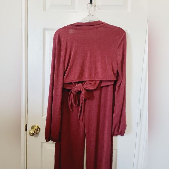 Fashion Nova Hello Lover Slinky Pant Set Cord Brick Red Maroon Ribbed XL - Picture 11 of 12